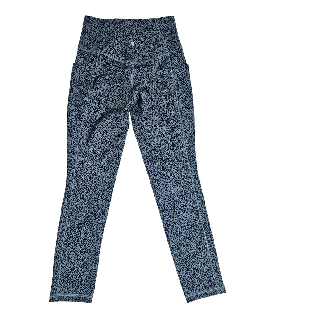 Athleta Salutation Stash II Textured Tight Blue Leopard Animal Print Leggings XS
